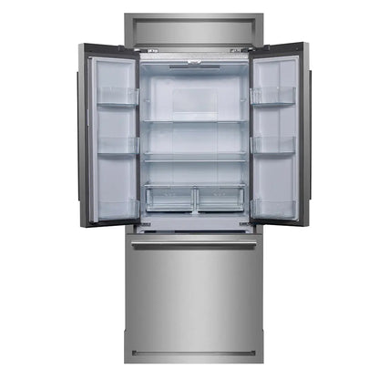 Forno Gallipoli 30-Inch French Door Refrigerator, 17.5 cu.ft Capacity, Modern Decorative Grill, 34-Inch Width, Stainless Steel FORNO