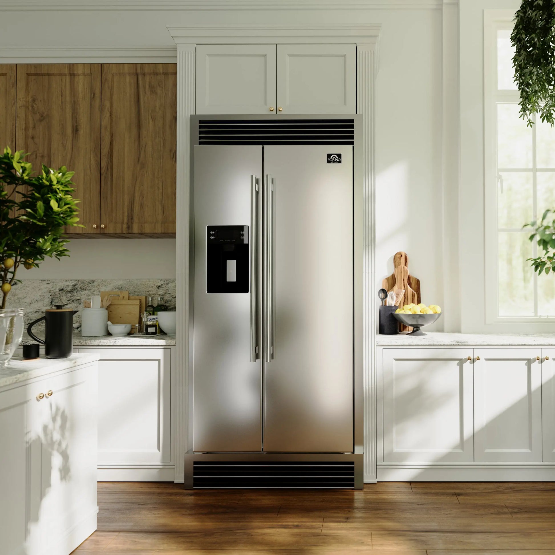 Forno Salerno 40-Inch Built-In Stainless Steel Refrigerator, 20 cu.ft, Decorative Grill, ENERGY STAR Certified FORNO