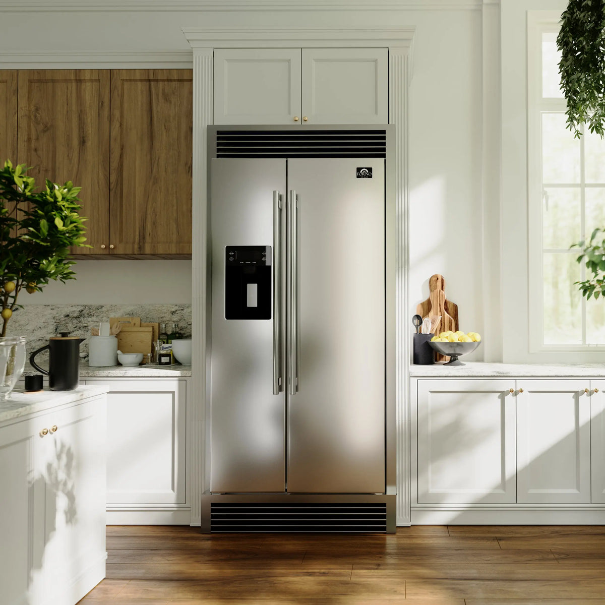 Forno Salerno 40-Inch Built-In Stainless Steel Refrigerator, 20 cu.ft, Decorative Grill, ENERGY STAR Certified FORNO