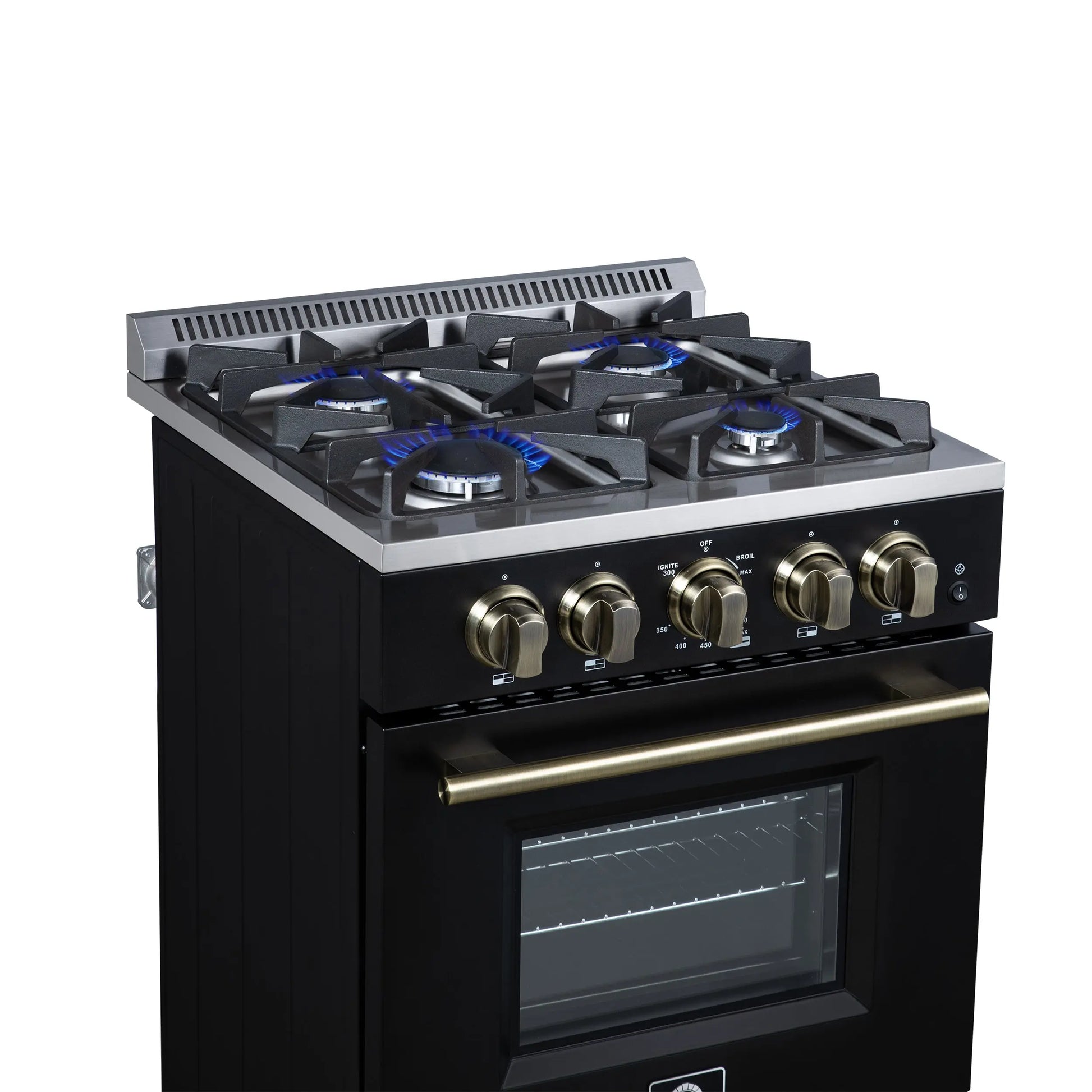 Forno Breno 24 Inch Freestanding Gas Range in Black with Antique Brass, Compact Design FORNO