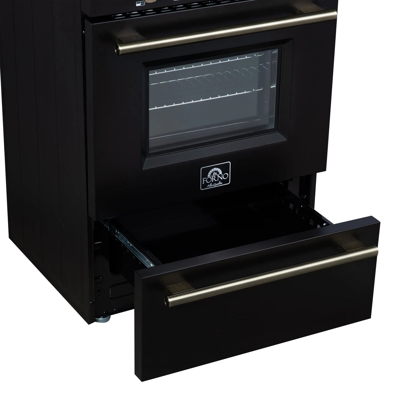 Forno Breno 24 Inch Freestanding Gas Range in Black with Antique Brass, Compact Design FORNO