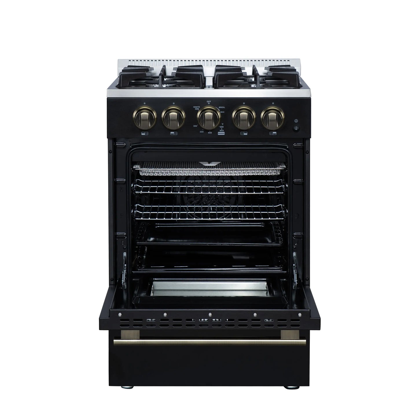 Forno Breno 24 Inch Freestanding Gas Range in Black with Antique Brass, Compact Design FORNO