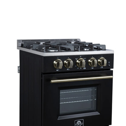 Forno Breno 24 Inch Freestanding Gas Range in Black with Antique Brass, Compact Design FORNO