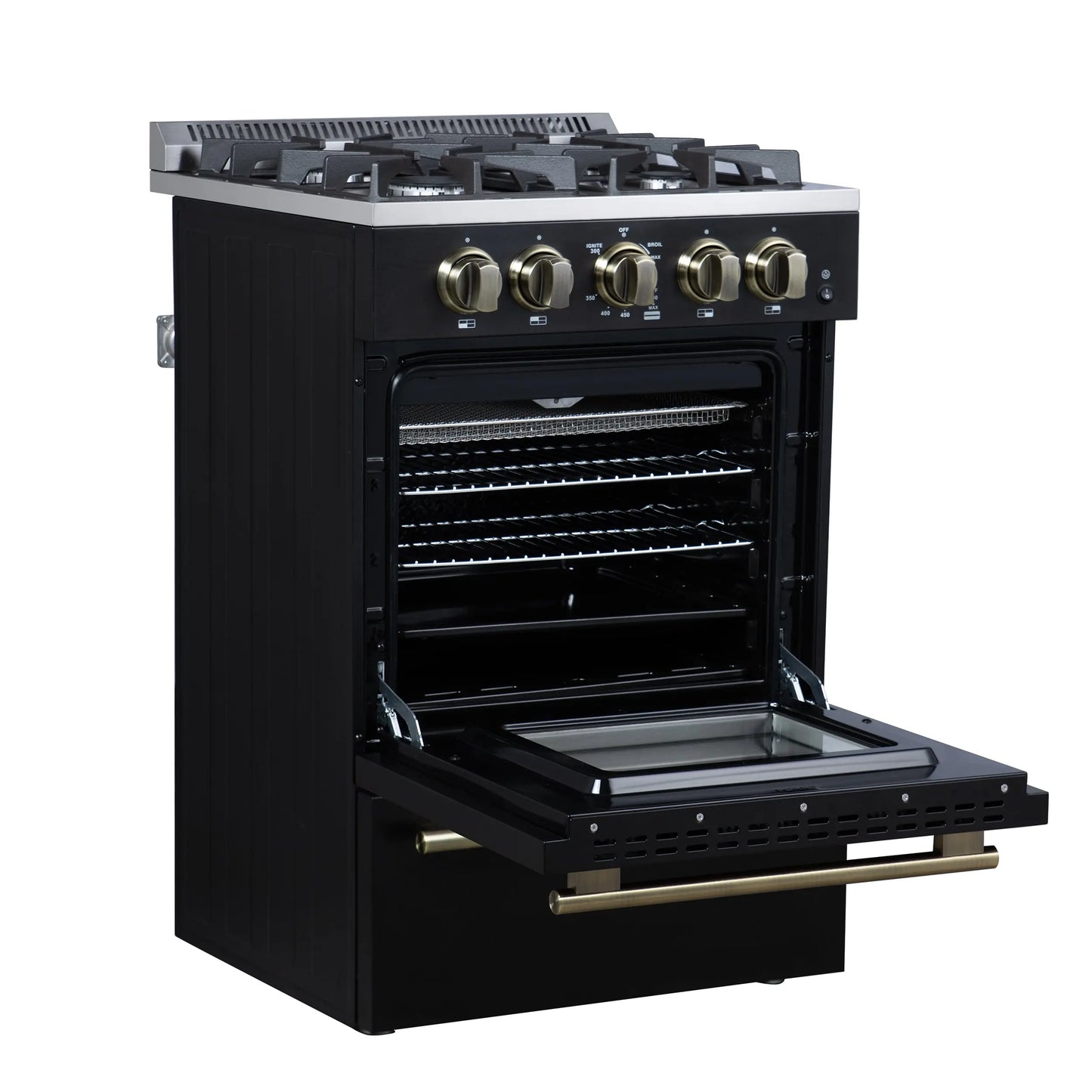 Forno Breno 24 Inch Freestanding Gas Range in Black with Antique Brass, Compact Design FORNO