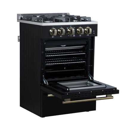 Forno Breno 24 Inch Freestanding Gas Range in Black with Antique Brass, Compact Design FORNO