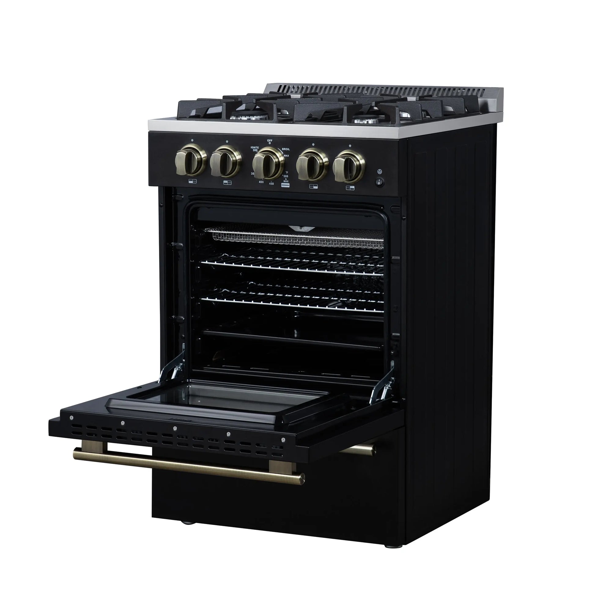 Forno Breno 24 Inch Freestanding Gas Range in Black with Antique Brass, Compact Design FORNO