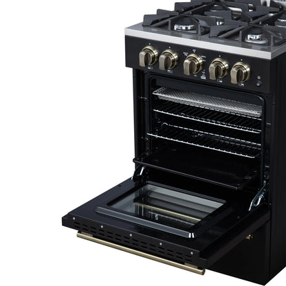 Forno Breno 24 Inch Freestanding Gas Range in Black with Antique Brass, Compact Design FORNO