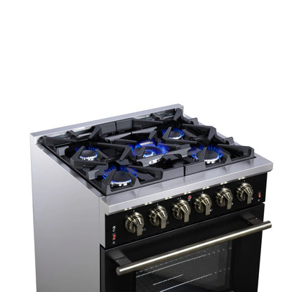 Forno Massimo 30-Inch Black Freestanding Gas Range, 5 Burners, True Convection Oven FORNO