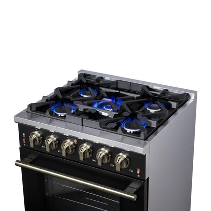 Forno Massimo 30-Inch Black Freestanding Gas Range, 5 Burners, True Convection Oven FORNO