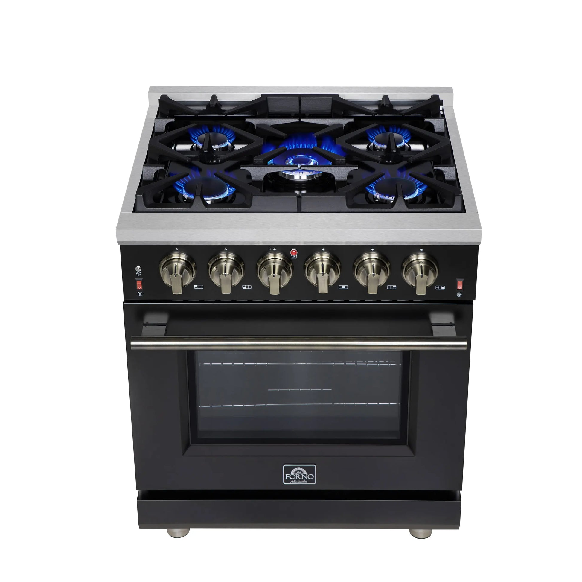Forno Massimo 30-Inch Black Freestanding Gas Range, 5 Burners, True Convection Oven FORNO
