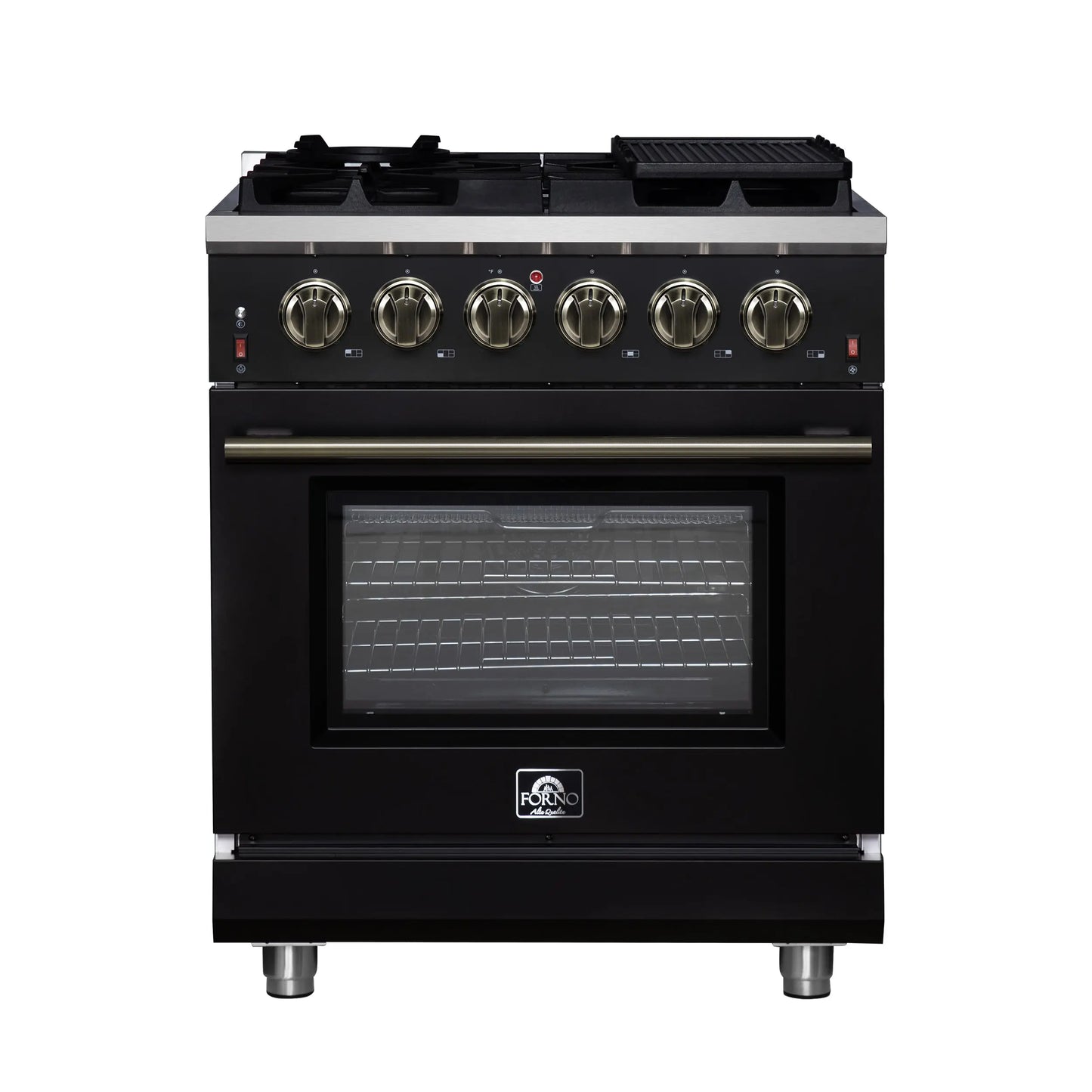 Forno Massimo 30-Inch Black Freestanding Gas Range, 5 Burners, True Convection Oven FORNO