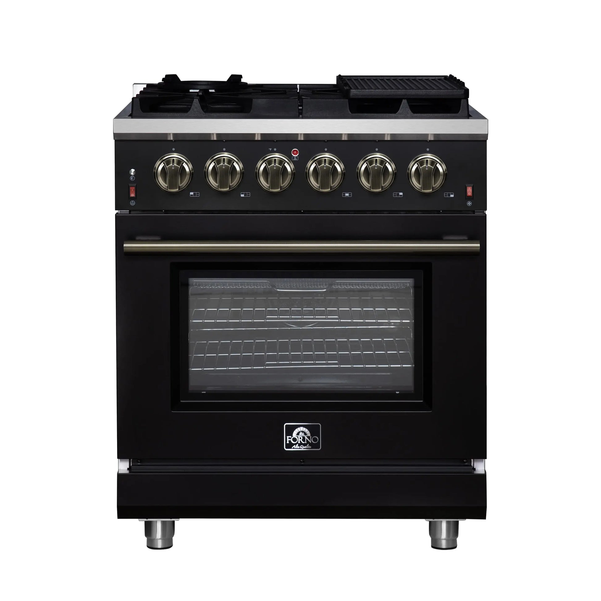Forno Massimo 30-Inch Black Freestanding Gas Range, 5 Burners, True Convection Oven FORNO