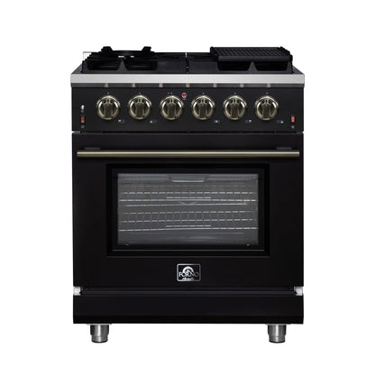 Forno Massimo 30-Inch Black Freestanding Gas Range, 5 Burners, True Convection Oven FORNO