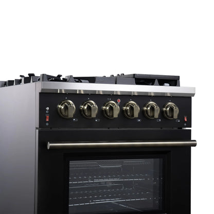 Forno Massimo 30-Inch Black Freestanding Gas Range, 5 Burners, True Convection Oven FORNO