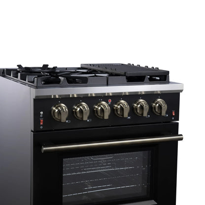 Forno Massimo 30-Inch Black Freestanding Gas Range, 5 Burners, True Convection Oven FORNO