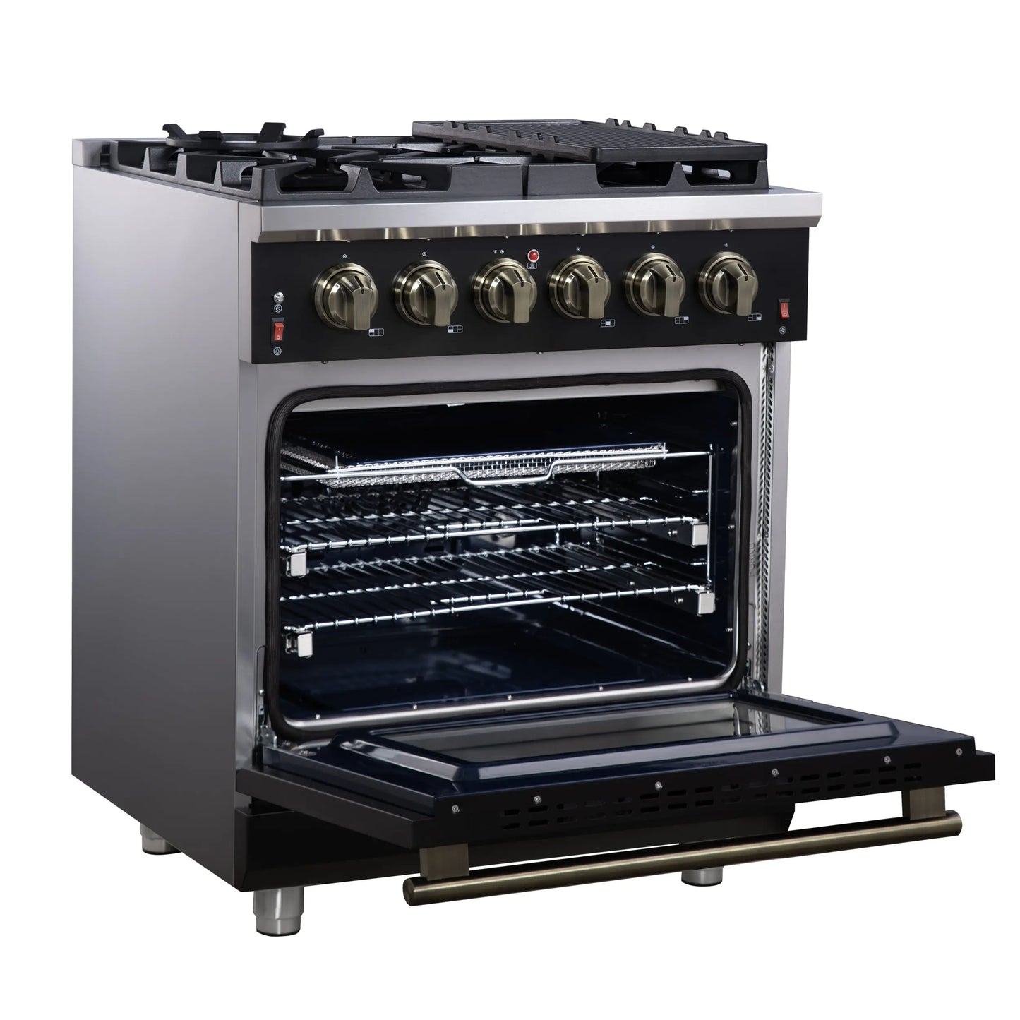 Forno Massimo 30-Inch Black Freestanding Gas Range, 5 Burners, True Convection Oven FORNO
