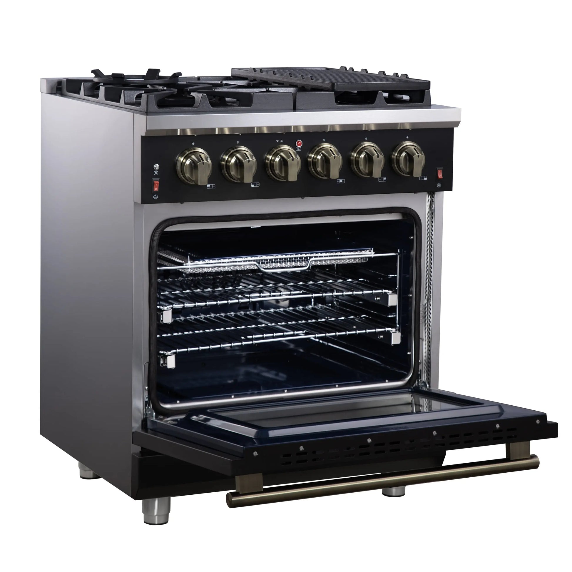Forno Massimo 30-Inch Black Freestanding Gas Range, 5 Burners, True Convection Oven FORNO