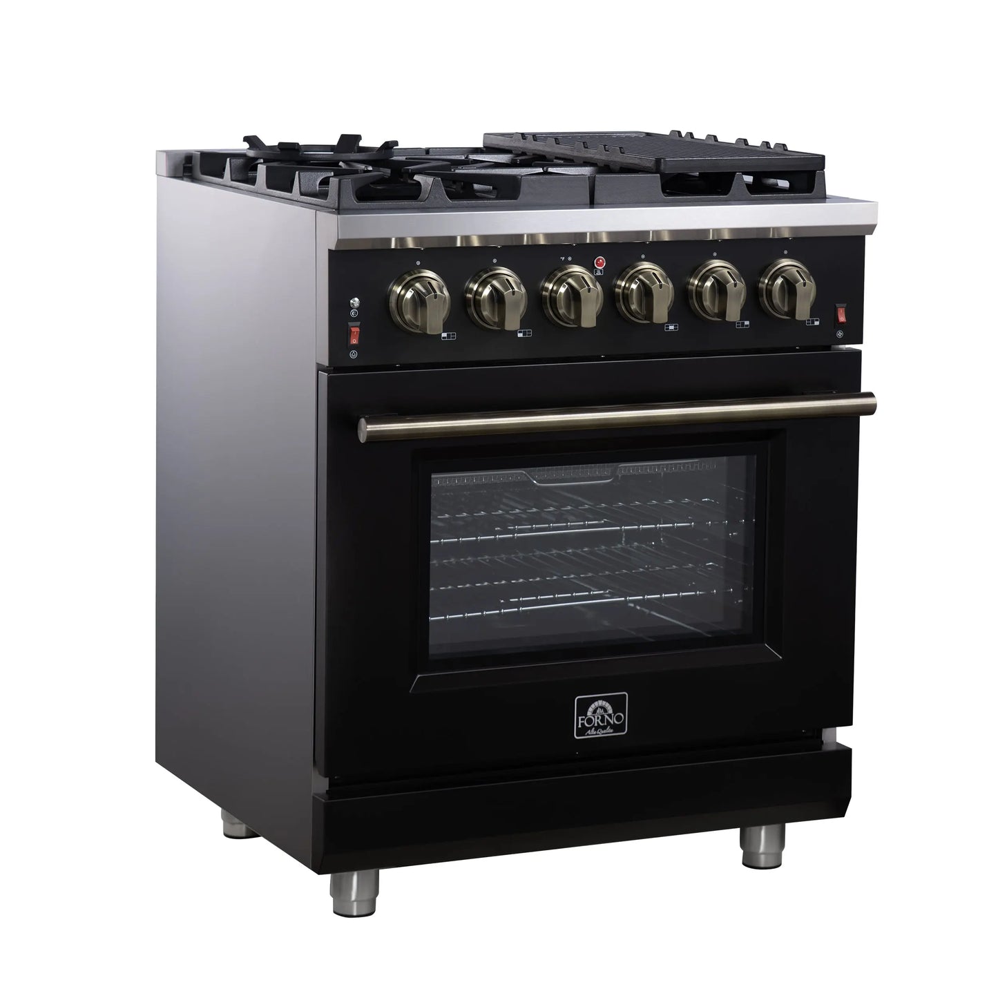 Forno Massimo 30-Inch Black Freestanding Gas Range, 5 Burners, True Convection Oven FORNO