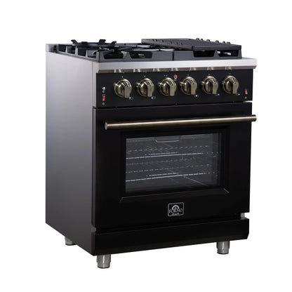 Forno Massimo 30-Inch Black Freestanding Gas Range, 5 Burners, True Convection Oven FORNO