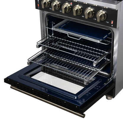 Forno Massimo 30-Inch Black Freestanding Gas Range, 5 Burners, True Convection Oven FORNO