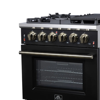Forno Massimo 30-Inch Black Freestanding Gas Range, 5 Burners, True Convection Oven FORNO
