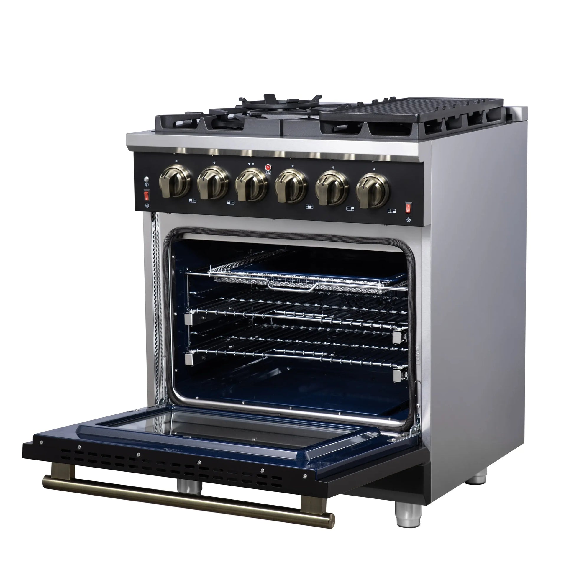 Forno Massimo 30-Inch Black Freestanding Gas Range, 5 Burners, True Convection Oven FORNO