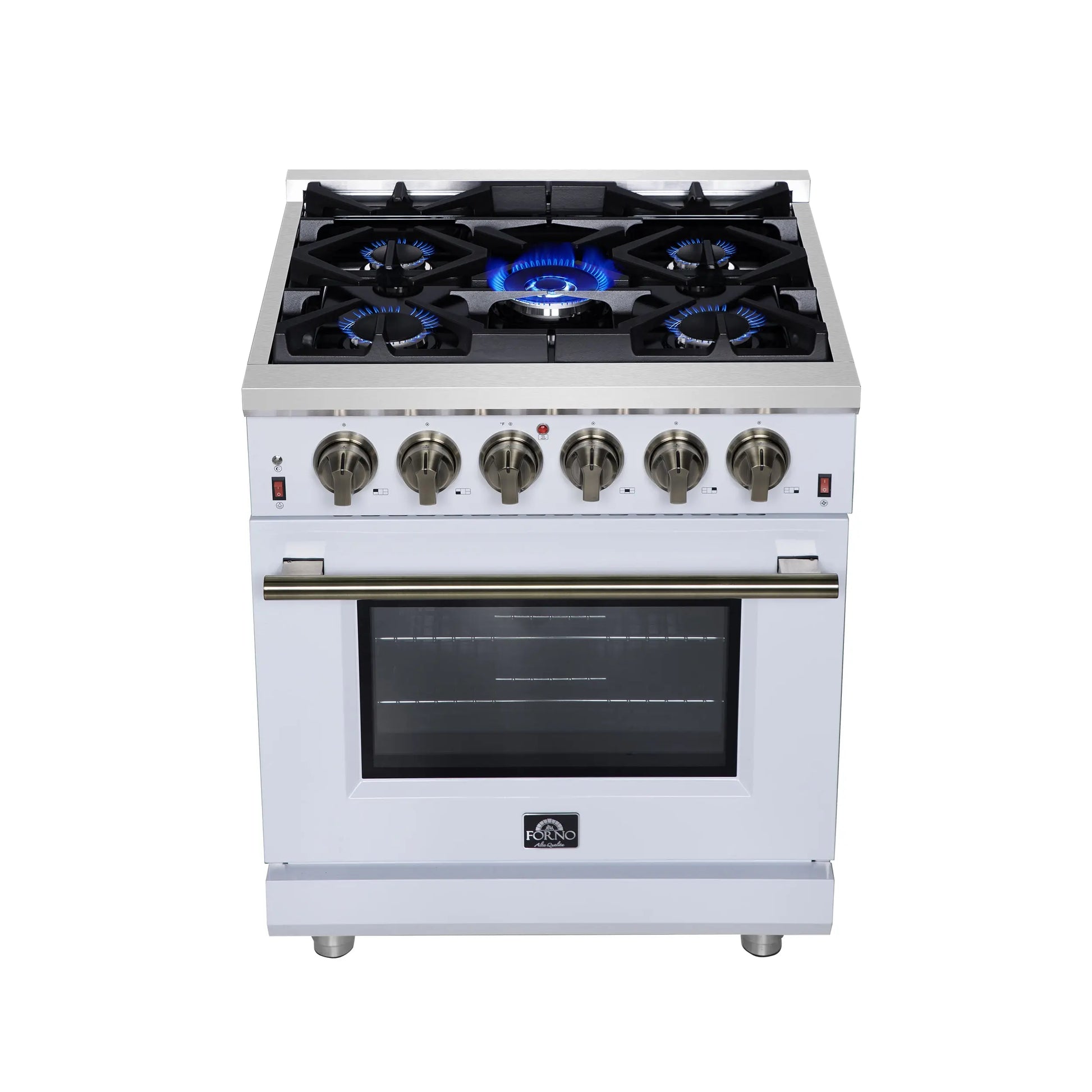 Forno Massimo 30-Inch White Freestanding Gas Range, 5 Burners, True Convection Oven FORNO