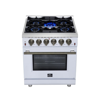 Forno Massimo 30-Inch White Freestanding Gas Range, 5 Burners, True Convection Oven FORNO