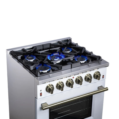 Forno Massimo 30-Inch White Freestanding Gas Range, 5 Burners, True Convection Oven FORNO