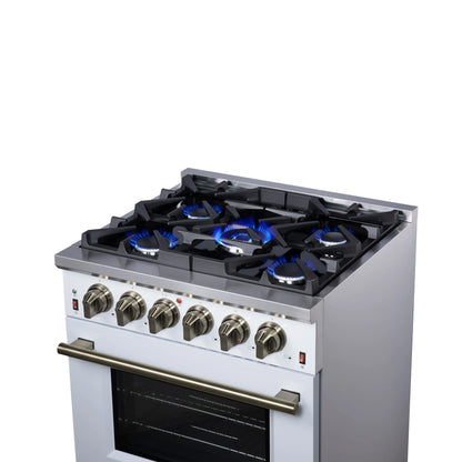 Forno Massimo 30-Inch White Freestanding Gas Range, 5 Burners, True Convection Oven FORNO