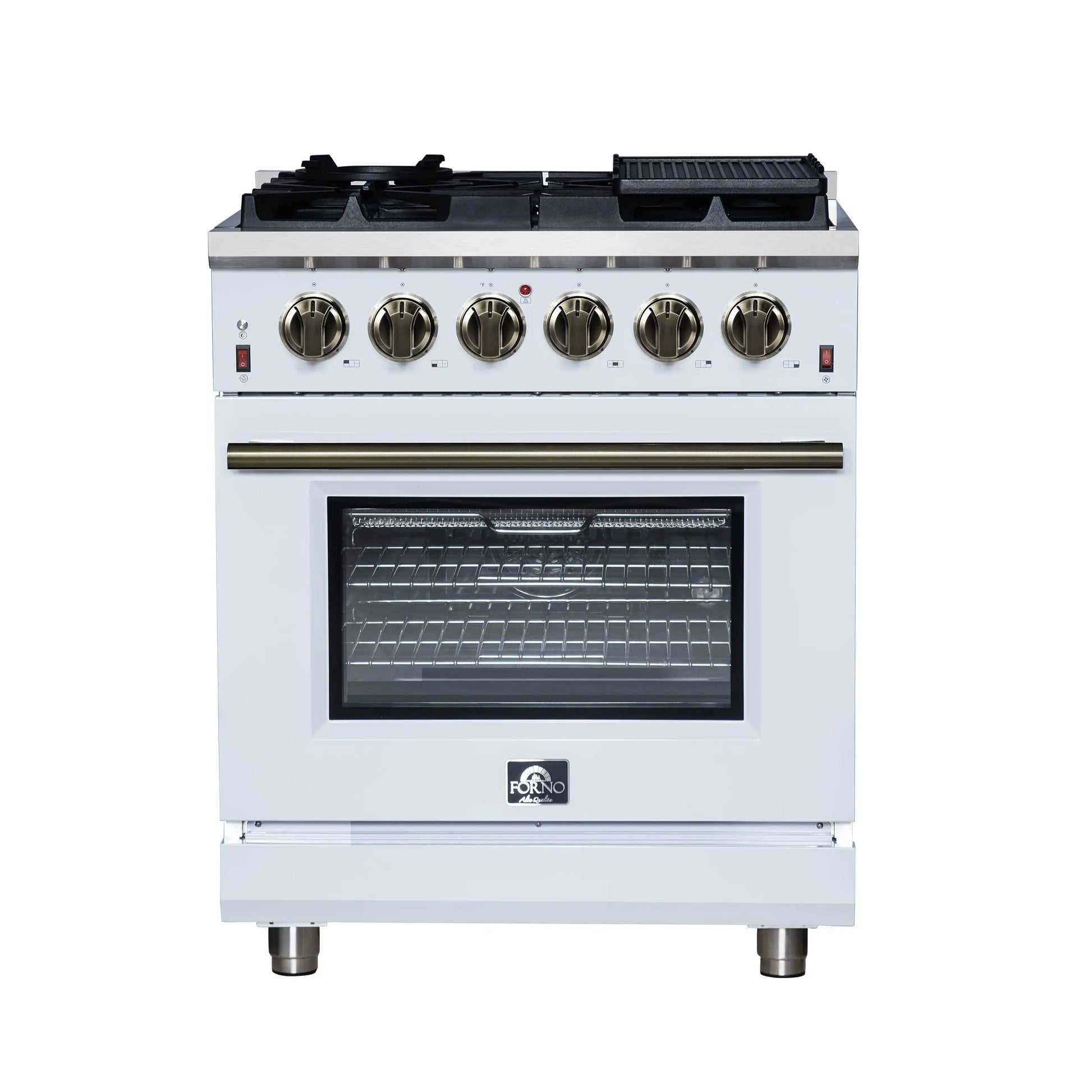 Forno Massimo 30-Inch White Freestanding Gas Range, 5 Burners, True Convection Oven FORNO