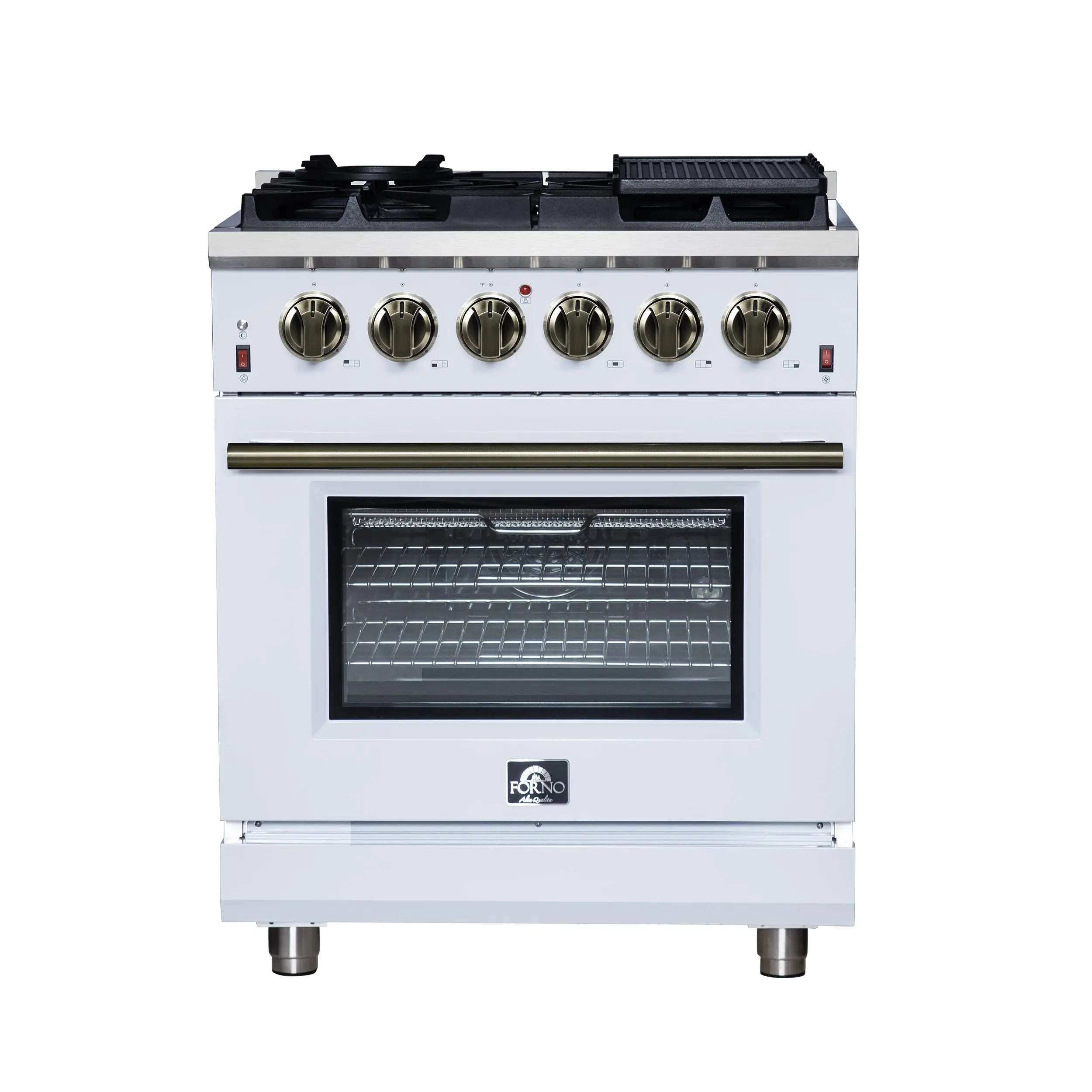 Forno Massimo 30-Inch White Freestanding Gas Range, 5 Burners, True Convection Oven FORNO