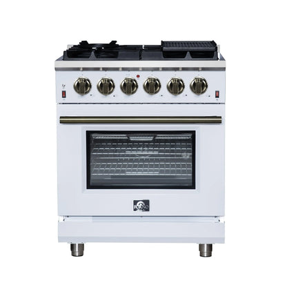 Forno Massimo 30-Inch White Freestanding Gas Range, 5 Burners, True Convection Oven FORNO