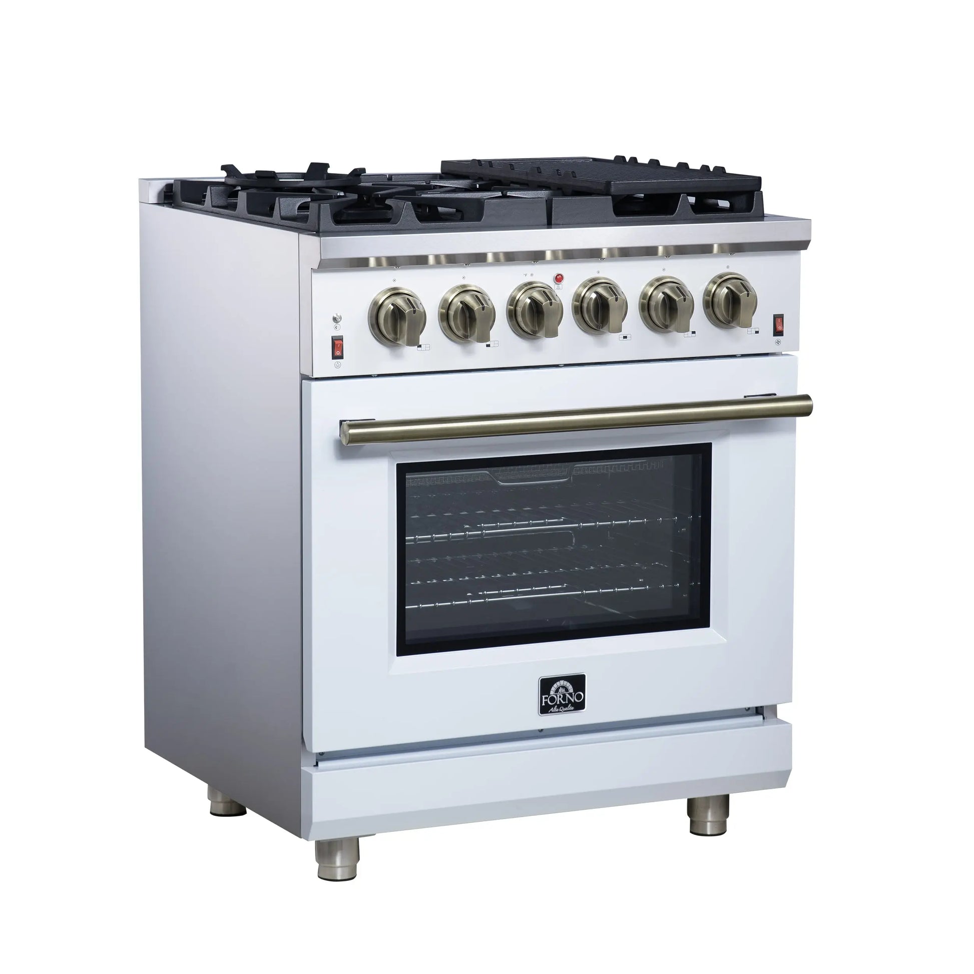 Forno Massimo 30-Inch White Freestanding Gas Range, 5 Burners, True Convection Oven FORNO