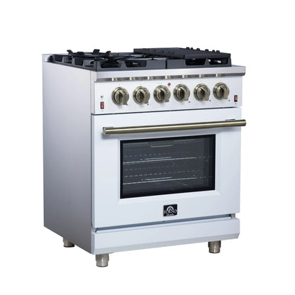 Forno Massimo 30-Inch White Freestanding Gas Range, 5 Burners, True Convection Oven FORNO