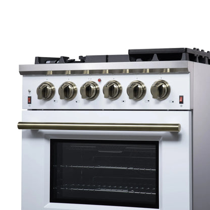 Forno Massimo 30-Inch White Freestanding Gas Range, 5 Burners, True Convection Oven FORNO