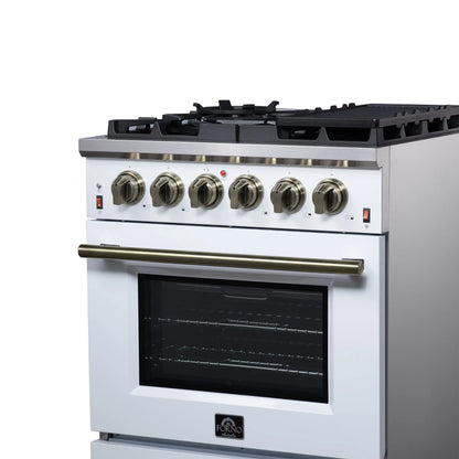 Forno Massimo 30-Inch White Freestanding Gas Range, 5 Burners, True Convection Oven FORNO