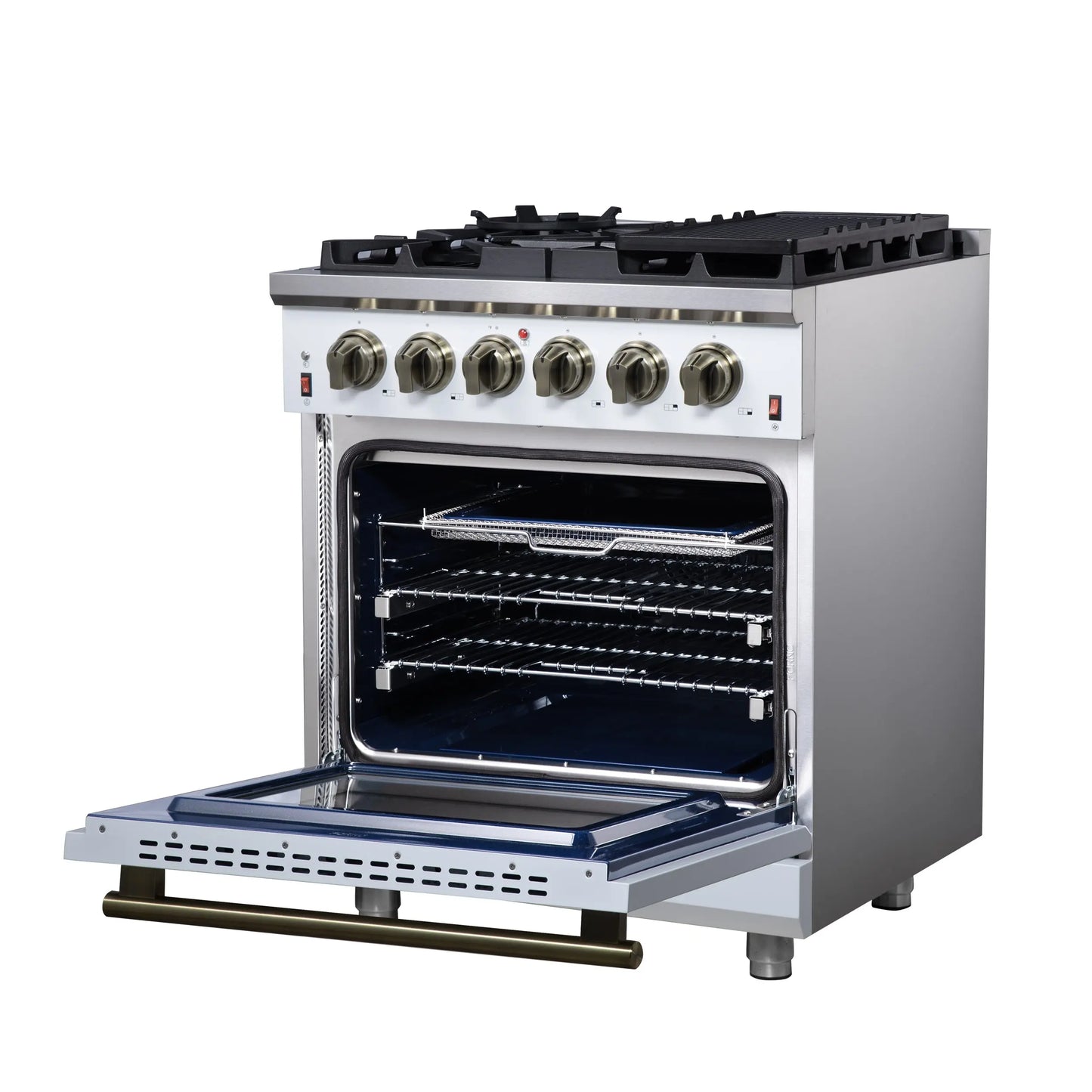 Forno Massimo 30-Inch White Freestanding Gas Range, 5 Burners, True Convection Oven FORNO
