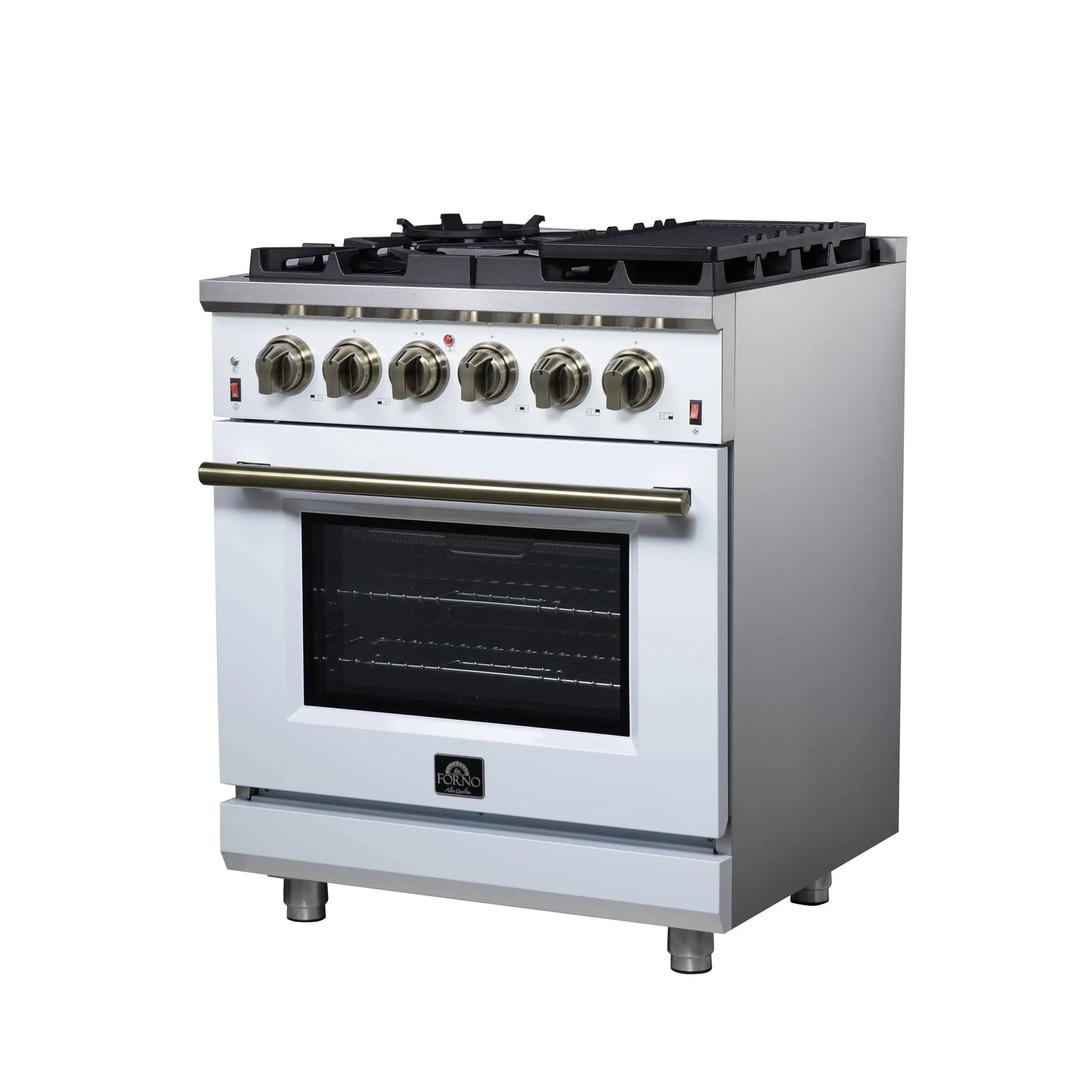 Forno Massimo 30-Inch White Freestanding Gas Range, 5 Burners, True Convection Oven FORNO