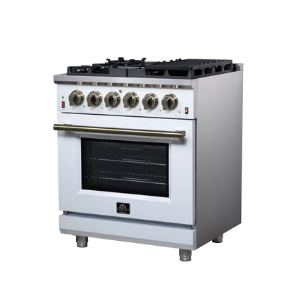 Forno Massimo 30-Inch White Freestanding Gas Range, 5 Burners, True Convection Oven FORNO