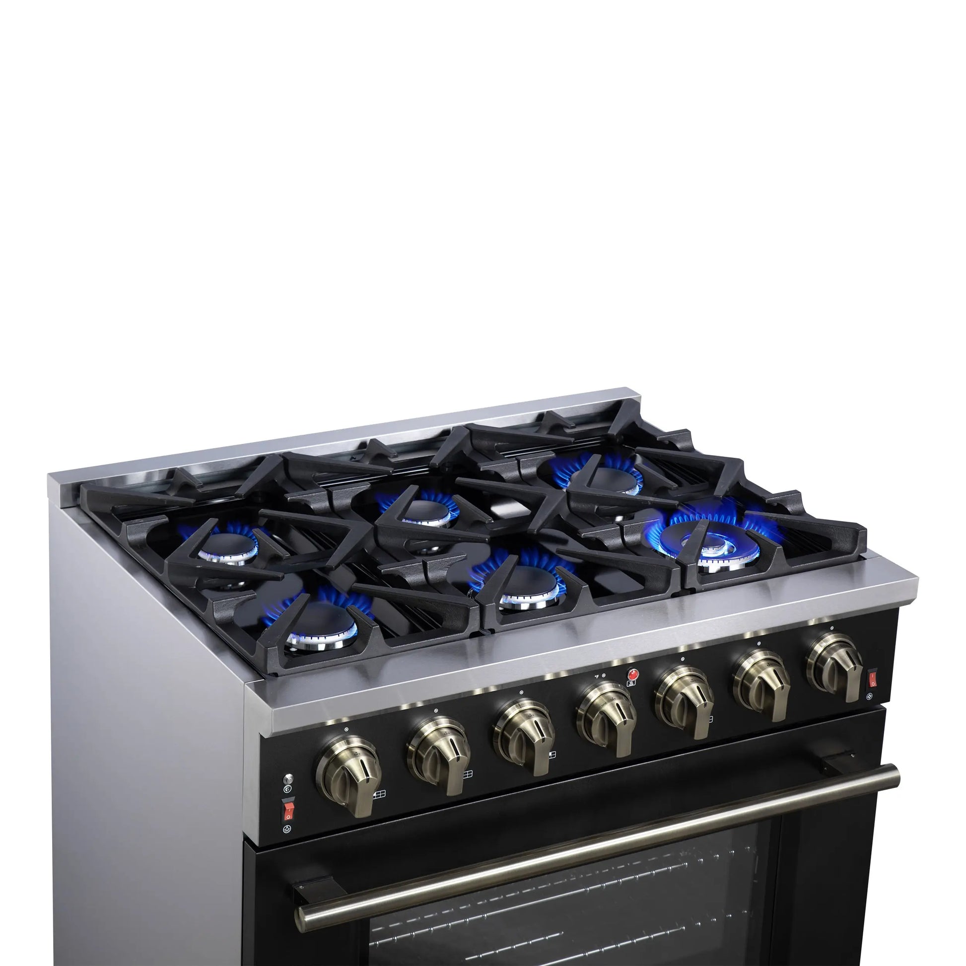 Forno Massimo 36-Inch Black Freestanding Gas Range, 6 Sealed Burners, Convection Oven, Energy Efficient FORNO