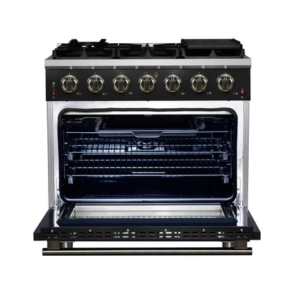 Forno Massimo 36-Inch Black Freestanding Gas Range, 6 Sealed Burners, Convection Oven, Energy Efficient FORNO