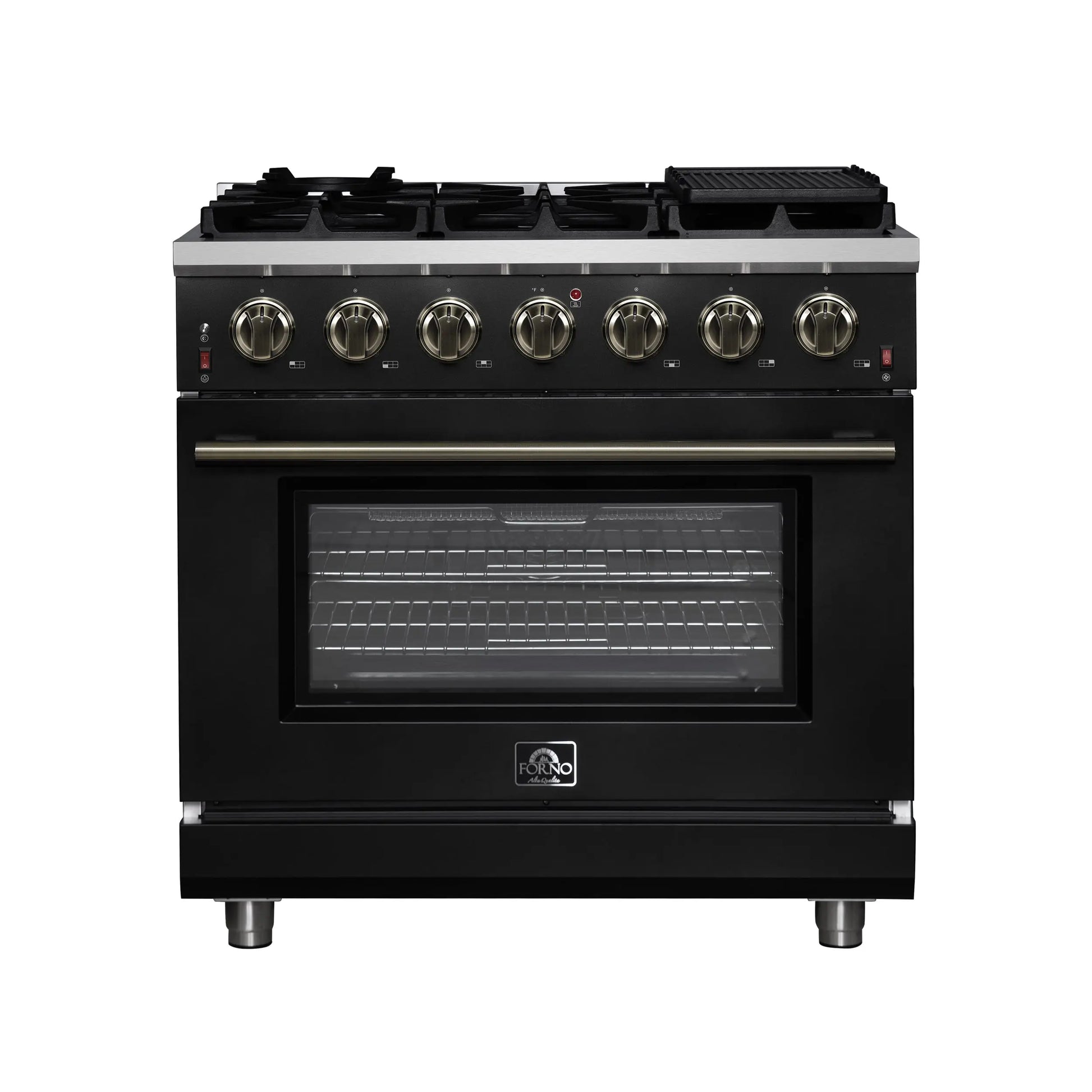 Forno Massimo 36-Inch Black Freestanding Gas Range, 6 Sealed Burners, Convection Oven, Energy Efficient FORNO