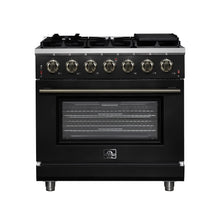 Forno Massimo 36-Inch Black Freestanding Gas Range, 6 Sealed Burners, Convection Oven, Energy Efficient FORNO