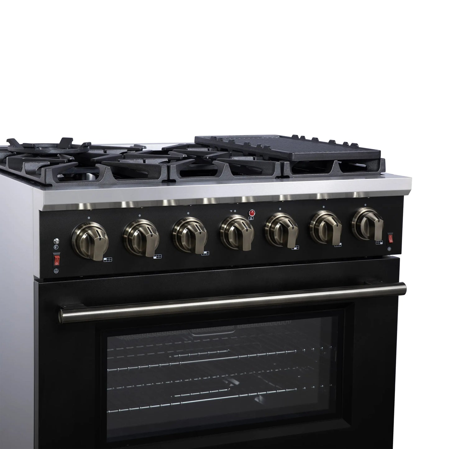 Forno Massimo 36-Inch Black Freestanding Gas Range, 6 Sealed Burners, Convection Oven, Energy Efficient FORNO