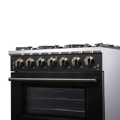 Forno Massimo 36-Inch Black Freestanding Gas Range, 6 Sealed Burners, Convection Oven, Energy Efficient FORNO