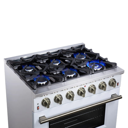 Forno Massimo 36-Inch White Freestanding Gas Range, 6 Sealed Burners, Convection Oven, Energy Efficient FORNO
