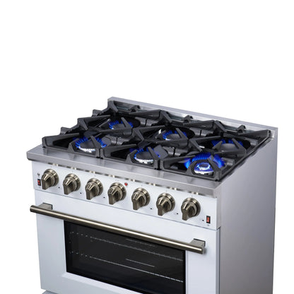 Forno Massimo 36-Inch White Freestanding Gas Range, 6 Sealed Burners, Convection Oven, Energy Efficient FORNO