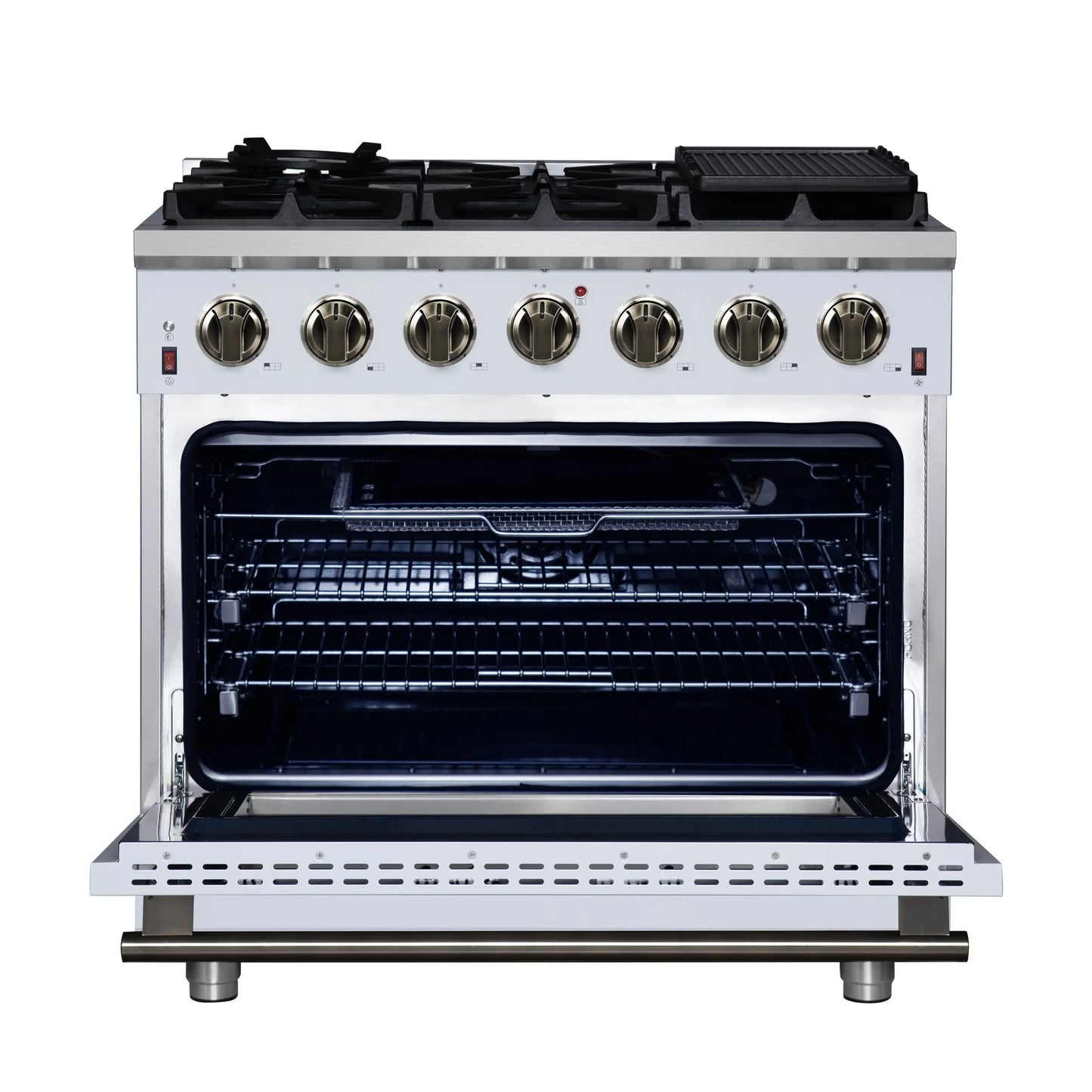 Forno Massimo 36-Inch White Freestanding Gas Range, 6 Sealed Burners, Convection Oven, Energy Efficient FORNO