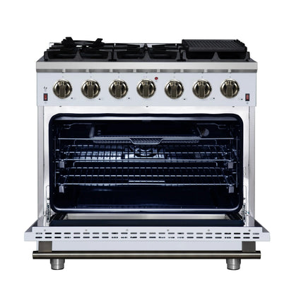 Forno Massimo 36-Inch White Freestanding Gas Range, 6 Sealed Burners, Convection Oven, Energy Efficient FORNO